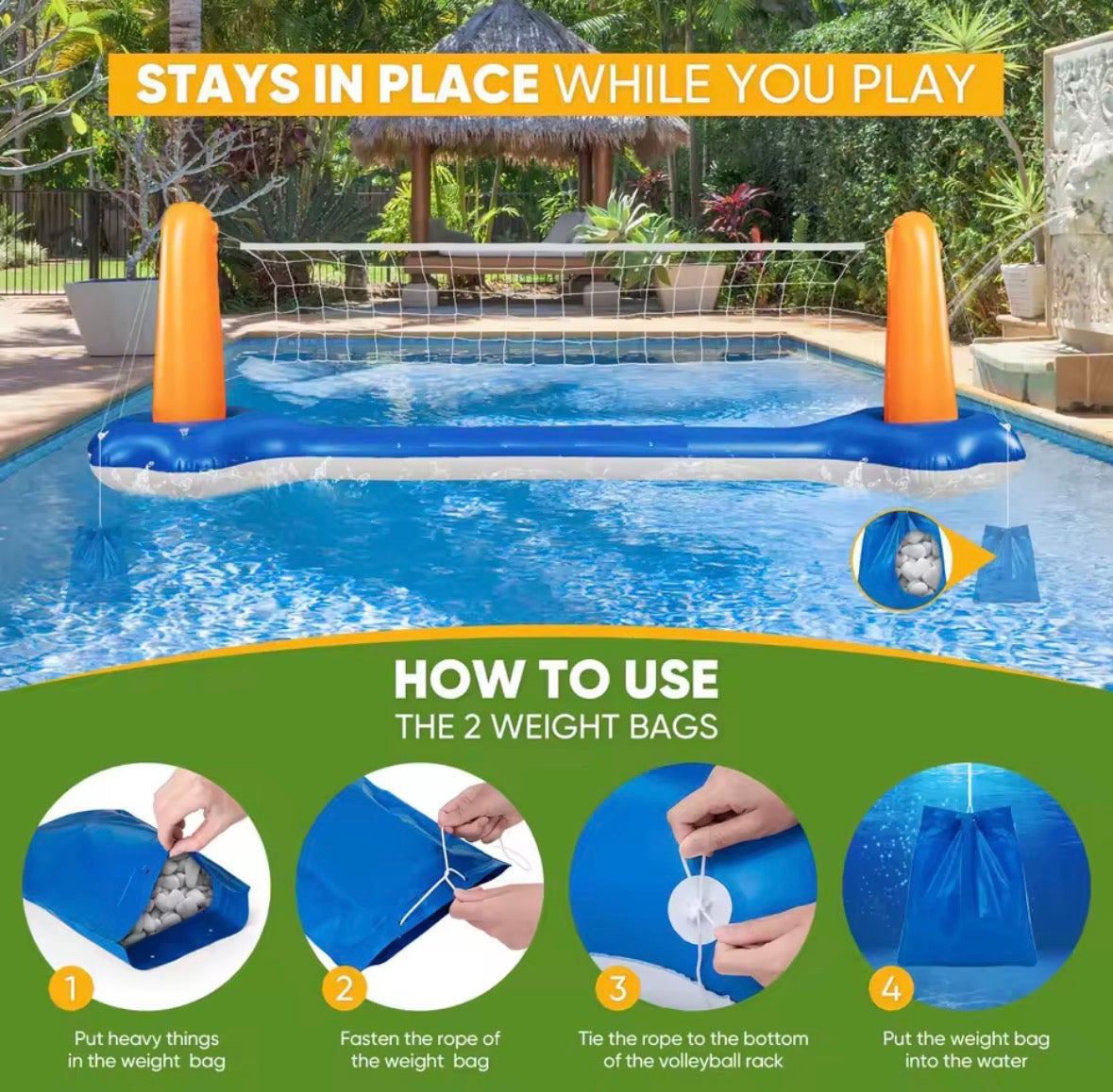 Inflatable Pool Volleyball & Basketball Game Set – 2-in-1 Water Sports Court