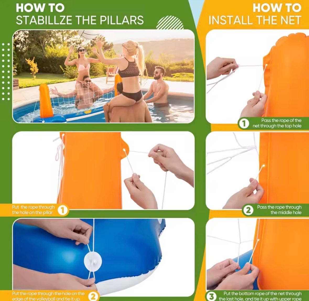 Inflatable Pool Volleyball & Basketball Game Set – 2-in-1 Water Sports Court