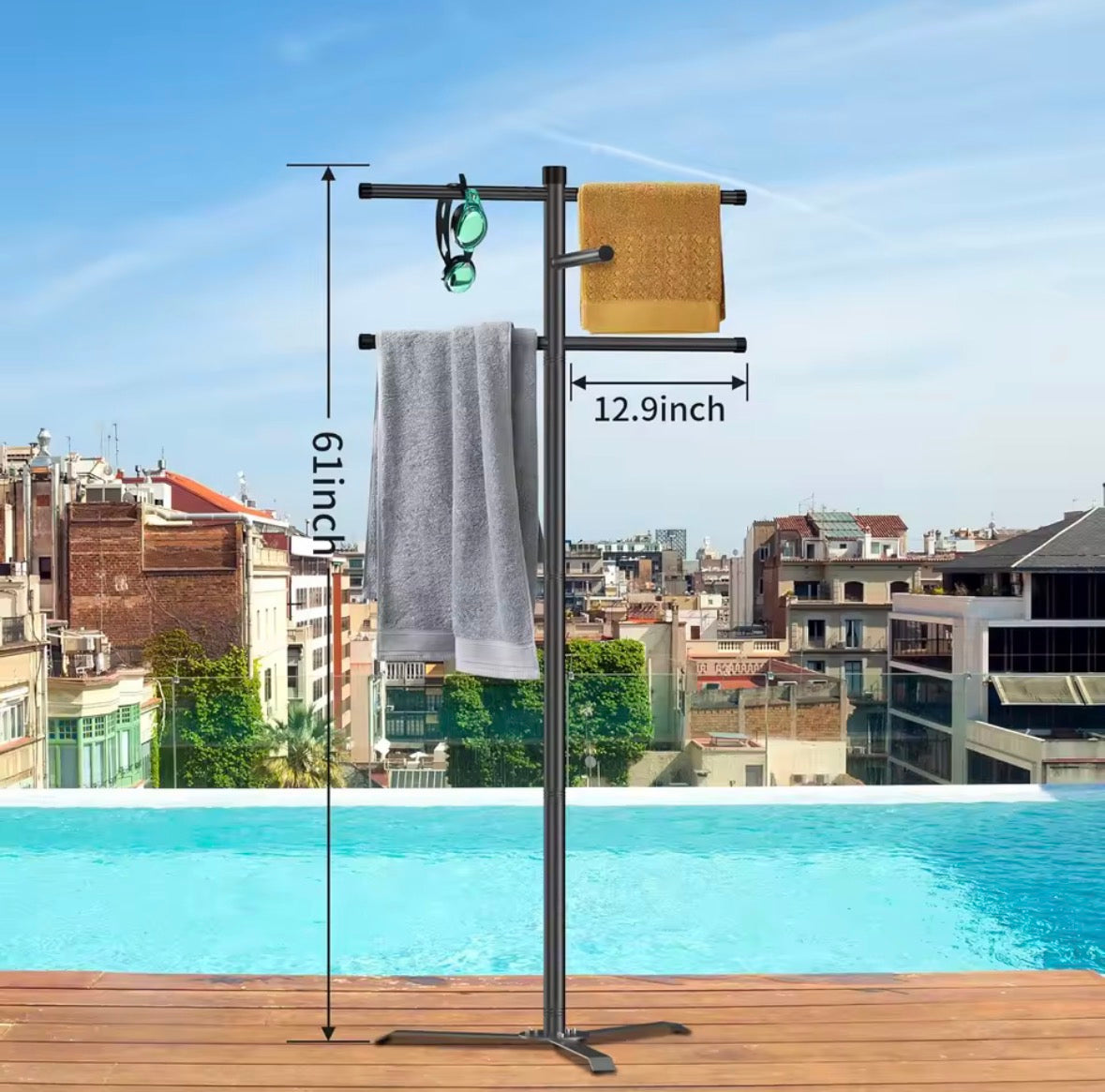 Luxury Poolside Towel Rack & Swim Gear Organizer – 61" Freestanding Outdoor Stand