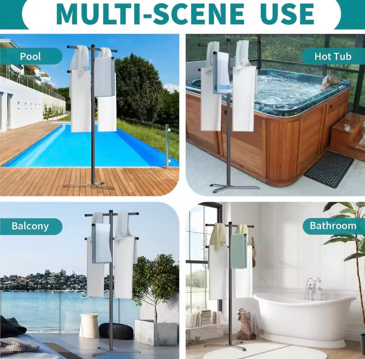 Luxury Poolside Towel Rack & Swim Gear Organizer – 61" Freestanding Outdoor Stand