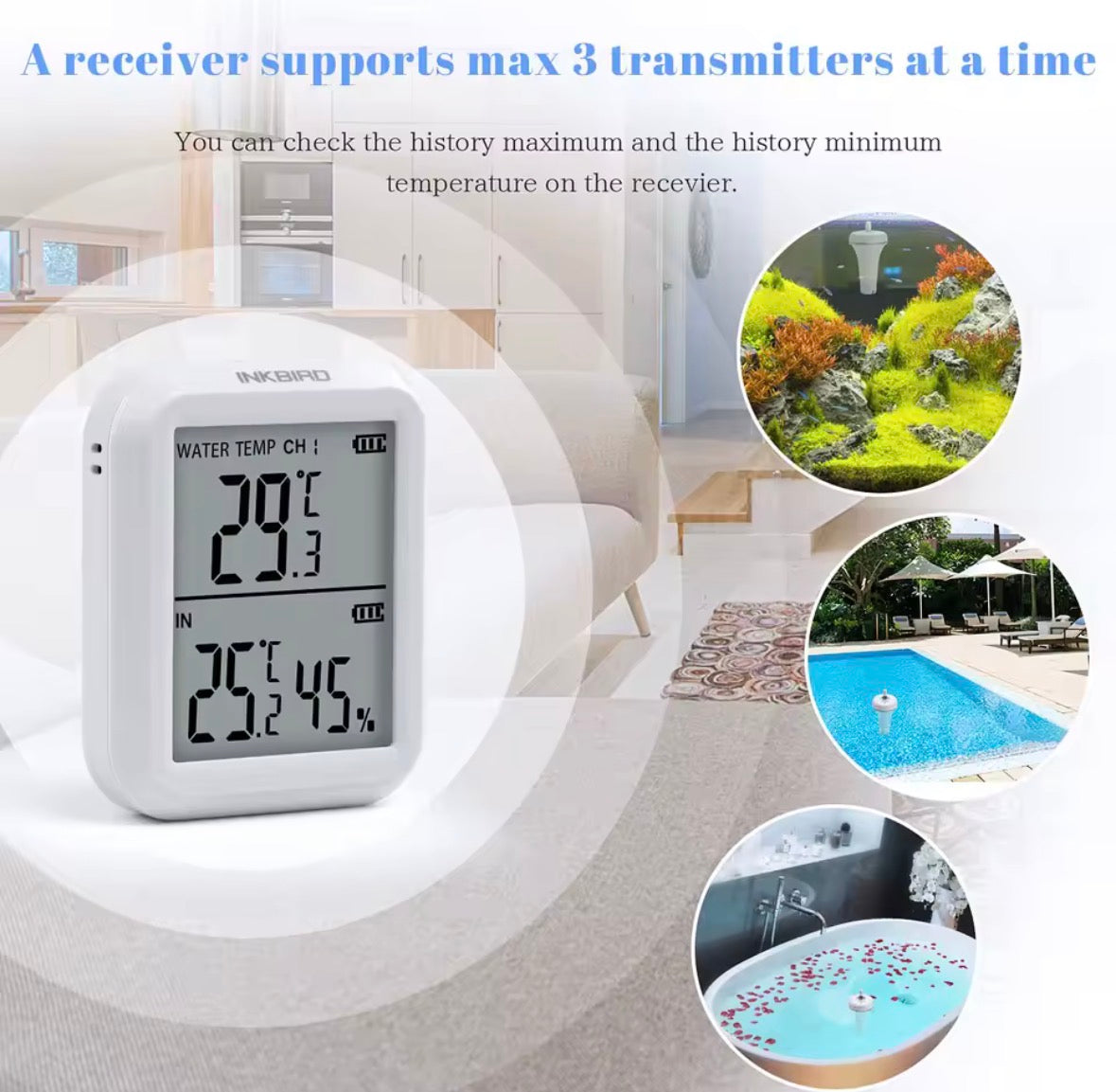 Smart Wireless Pool Thermometer with Indoor Receiver – 300 Ft Range